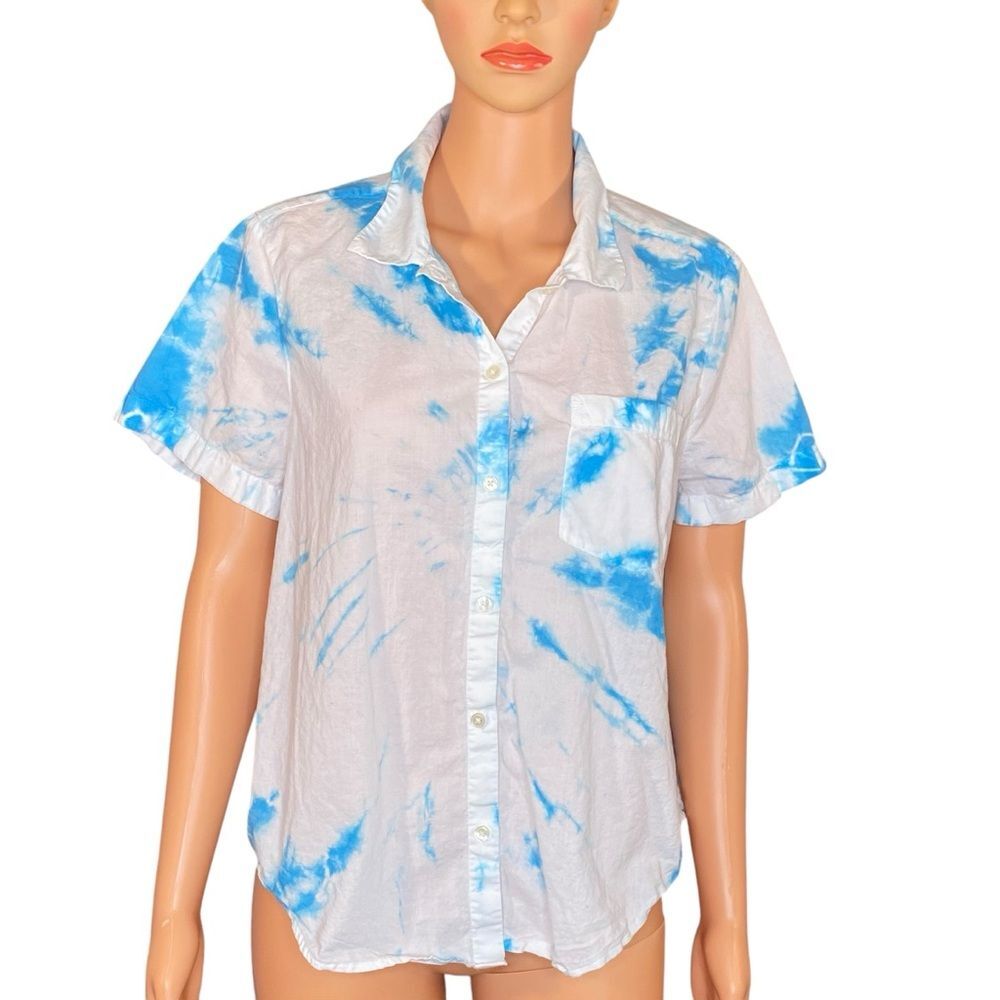 Lucky Brand Tie Dye Print Blouse Button Down 100% Cotton Lightweight Size Large